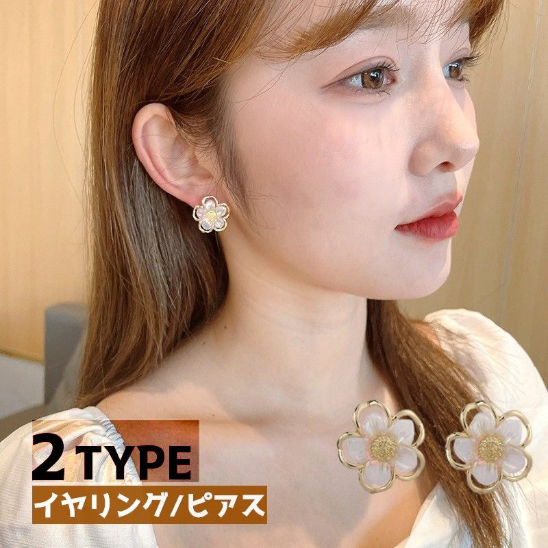 ピアス イヤリング レディース 女性 アクセサリー ジュエリー 花 フラワー モチーフ 両耳 かわいい おしゃれ カジュアル クリップ プレゼント ギフト
