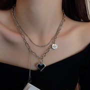 ネックレス 重ね付け風 二連 レディース 女性 アクセサリー チェーン 太め 細め ハートモチーフ ごつめ 存在感 シルバーカラー おしゃれ かわいい かっこいい 首飾り お出かけ 普段使い ギフト プレゼント ファッション小物