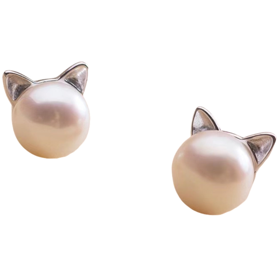 スタッドピアス レディース アクセサリー フェイクパール 猫 ネコ ねこ 小さめ 小ぶり おしゃれ かわいい 耳飾り シンプル ギフト プレゼント 贈り物 キャット 女性用 婦人用