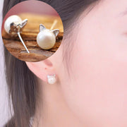 スタッドピアス レディース アクセサリー フェイクパール 猫 ネコ ねこ 小さめ 小ぶり おしゃれ かわいい 耳飾り シンプル ギフト プレゼント 贈り物 キャット 女性用 婦人用