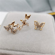ピアス スタッドピアス アシンメトリー クリップ付き レディース 女性 アクセサリー 蝶 バタフライ ラインストーン キラキラ 華やか お洒落 可愛い お出かけ 普段使い デイリー 耳飾り ファッション小物 婦人用 プレゼント ギフト