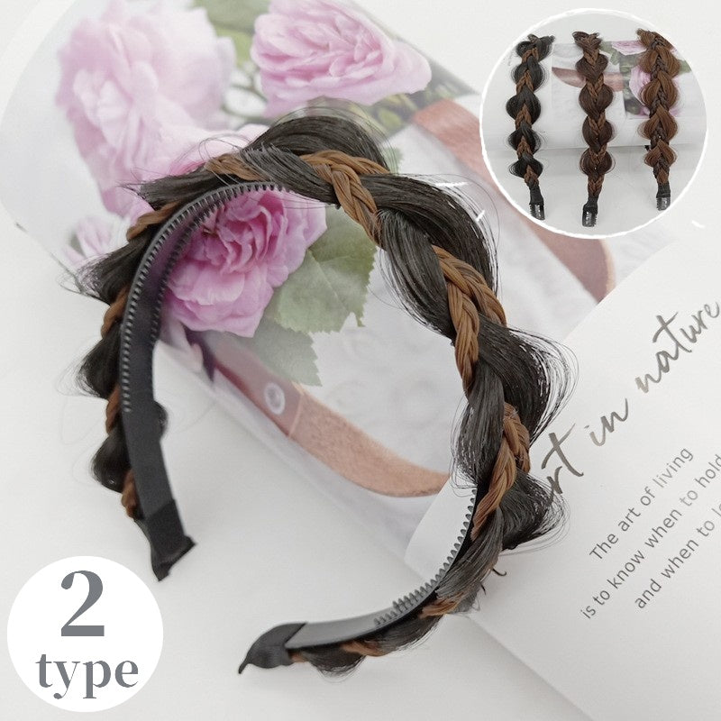 カチューシャ ヘアクリップ 三つ編み 編み込み レディース ヘアアクセサリー ヘアアレンジ つけ毛 ポイントウィッグ 部分かつら 黒髪 茶髪