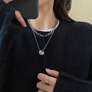 ネックレス ペンダント レディース メンズ 男女兼用 アクセサリー 首飾り リング 2連 重ね付け風 大きめ かっこいい おしゃれ ユニセックス ギフト