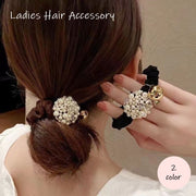 ヘアゴム シュシュ 髪ゴム レディース 女性 婦人 ヘアアクセサリー ファッション小物 フェイクパール 鈴 髪飾り まとめ髪 かわいい おしゃれ ブラック 黒 ブラウン 茶 仕事 普段使い ビジュー 大人 キチンと感