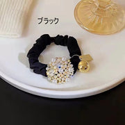 ヘアゴム シュシュ 髪ゴム レディース 女性 婦人 ヘアアクセサリー ファッション小物 フェイクパール 鈴 髪飾り まとめ髪 かわいい おしゃれ ブラック 黒 ブラウン 茶 仕事 普段使い ビジュー 大人 キチンと感