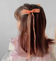 ヘアクリップ ヘアアクセサリー 2個セット キッズ 女の子 子ども ヘアアレンジ 編み込み リボン リボン型 ロングリボン 可愛い 透け感