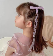 ヘアクリップ ヘアアクセサリー 2個セット キッズ 女の子 子ども ヘアアレンジ 編み込み リボン リボン型 ロングリボン 可愛い 透け感