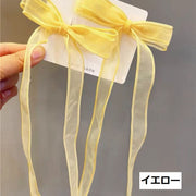 ヘアクリップ ヘアアクセサリー 2個セット キッズ 女の子 子ども ヘアアレンジ 編み込み リボン リボン型 ロングリボン 可愛い 透け感