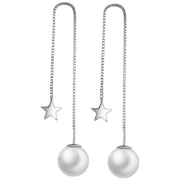 ピアス アメリカンピアス ロングピアス チェーンピアス レディース 女性 アクセサリー 揺れる パール調 フェイクパール スター 星 シンプル シルバーカラー 上品 きれいめ お洒落 おしゃれ かわいい 普段使い パーティ お出かけ 耳飾り ギフト プレゼント 婦人用