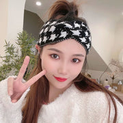 ヘアバンド レディース 女性用 ヘアアクセサリー ターバン ヘッドバンド ツイスト ねじり 千鳥柄 千鳥格子 おしゃれ かわいい カジュアル ブラック カラバリ豊富 ニット