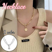 ネックレス ペンダント レディース 女性用 アクセサリー コイン 肖像 ラウンド 丸 ワイドチェーン ゴールドカラー シルバーカラー おしゃれ かわいい ギフト プレゼント