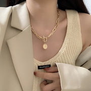 ネックレス ペンダント レディース 女性用 アクセサリー コイン 肖像 ラウンド 丸 ワイドチェーン ゴールドカラー シルバーカラー おしゃれ かわいい ギフト プレゼント