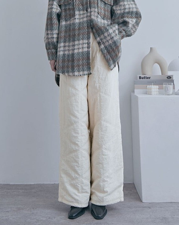 中綿キルトワイドパンツ レディース ロングパンツ 防寒 あったか ワイド 商品画像2
