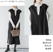 ワンピース ロング丈 ジャンスカ ワンピ ジャンパースカート 重ね着 レディース 女性 半袖 キーネック ゆったり スリット ポケット 無地 単色 シンプル 合わせやすい 上品 おしゃれ 大人可愛い 婦人服