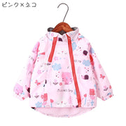ジャンパー キッズ 子供服 女の子 男の子 アウター 上着 長袖 ジップアップ チャック フード付き 袖ゴム 総柄 動物 アニマル フラワー 花柄 ピンク ブルー かわいい キュート カジュアル 春 秋