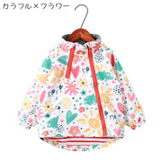 ジャンパー キッズ 子供服 女の子 男の子 アウター 上着 長袖 ジップアップ チャック フード付き 袖ゴム 総柄 動物 アニマル フラワー 花柄 ピンク ブルー かわいい キュート カジュアル 春 秋