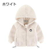 ボアフリースジャンパー ボアジャケット あったか 防寒 キッズ ジュニア 子供服 女の子 男の子 アウター フード付き パーカー ジップアップ ペンギン ブルゾン もこもこ 暖かい ワンポイント 女児 男児 子ども こども