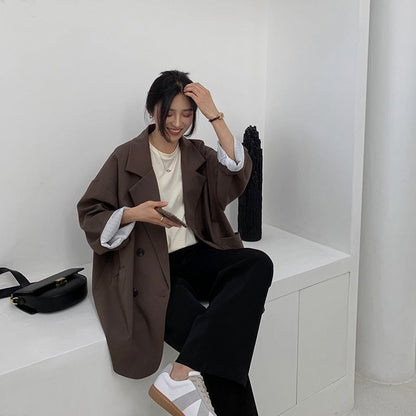 テーラードジャケット レディース 女性用 ダブル ルーズ ゆったり 商品画像3