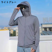 パーカー メンズ 大きいサイズ トップス フーディー ジップアップ フード付き フェイスカバー付き 紫外線対策 日焼け対策 薄手 長袖 無地 シンプル カジュアル スポーツ アウトドア 普段使い