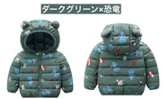 ダウン風ジャケット 中綿入りジャケット ジップアップ フード付き クマ耳 耳付き キッズ ベビー 子供 女の子 男の子 アウター 上着 防寒 もこもこ 暖かい 恐竜 アニマル 迷彩柄 可愛い カジュアル 中綿入り ぬくぬく 冬 女児 男児 こども服 子ども服 子供用 80cm 90cm 100cm 110cm 120cm