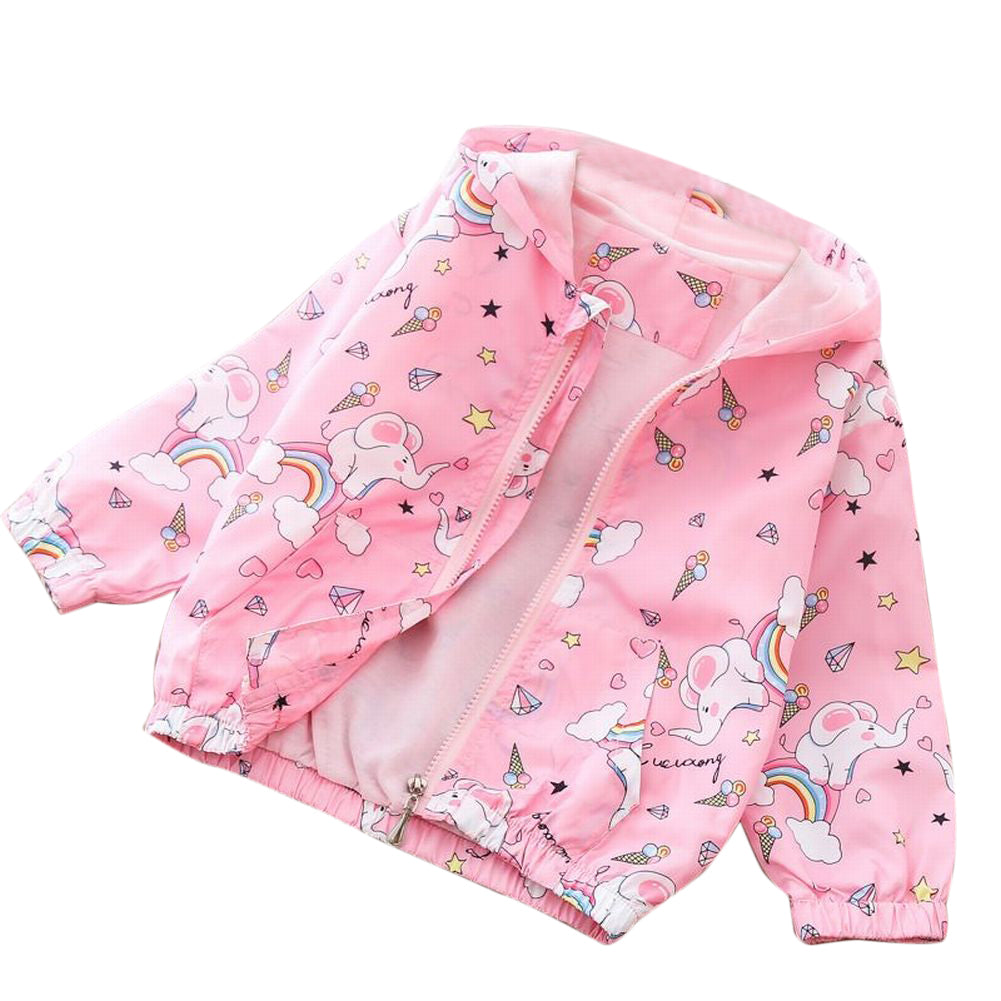 ウインドブレーカー ジャンパー パーカー ジップアップ キッズ ジュニア 子供 女子 女の子 アウター フード付き 花柄 フラワー 動物 アニマル シルエット スポーツ 運動 お出かけ かわいい