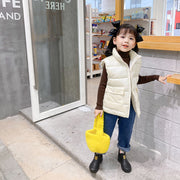 ベスト キッズ 子供用 男の子 女の子 アウター ダウン風 前開き ふわふわ あったか 暖かい 防寒 ポケット付き ファスナー カジュアル シンプル