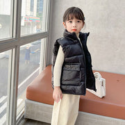 ベスト キッズ 子供用 男の子 女の子 アウター ダウン風 前開き ふわふわ あったか 暖かい 防寒 ポケット付き ファスナー カジュアル シンプル