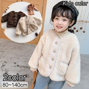 ボアコート ジャケット キッズ ベビー ジュニア 子供用 女の子 アウター ノーカラーコート ボア 前ボタン ふわふわ もこもこ 無地 防寒 あったか 暖かい 秋冬用 子供服 女児