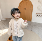 ボアコート ジャケット キッズ ベビー ジュニア 子供用 女の子 アウター ノーカラーコート ボア 前ボタン ふわふわ もこもこ 無地 防寒 あったか 暖かい 秋冬用 子供服 女児