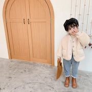 ボアコート ジャケット キッズ ベビー ジュニア 子供用 女の子 アウター ノーカラーコート ボア 前ボタン ふわふわ もこもこ 無地 防寒 あったか 暖かい 秋冬用 子供服 女児