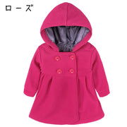 コート 子供用 ベビー 赤ちゃん キッズ 女の子 長袖 ダブルボタン フード付き 無地 ローズ ピンク シンプル かわいい キュート カジュアル 出産祝い プレゼント 秋 冬