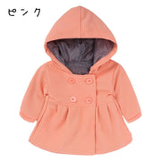 コート 子供用 ベビー 赤ちゃん キッズ 女の子 長袖 ダブルボタン フード付き 無地 ローズ ピンク シンプル かわいい キュート カジュアル 出産祝い プレゼント 秋 冬
