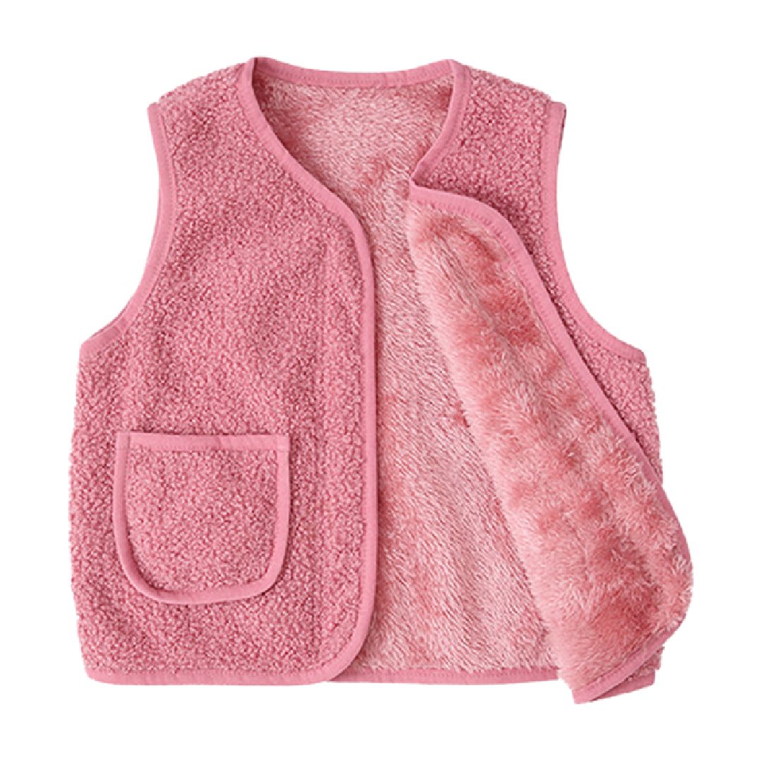 ボアベスト 子供用 ボアフリース ベスト 前開き キッズ ベビー モコモコ 起毛 秋冬 防寒 女の子 男の子 Vネック ノースリーブ ライナー 無地 あたたか 可愛い ピンク ブルー