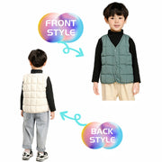送料無料 中綿ベスト ダウン風ベスト キッズ ジュニア 子供用 女の子 男の子 アウター Vネック 前開き 前ボタン スナップボタン 上着 カジュアル シンプル 無地 単色 ソリッドカラー あったかい あたたかい 防寒 寒さ対策 暖かい ぬくぬく 冬 こども服 子ども服 子供服 女児 男児