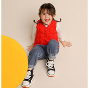 中綿入りベスト ダウン風ベスト キッズ 子供用 男の子 女の子 アウター 前開き スナップボタン Vネック 上着 ソリッドカラー 防寒 寒さ対策 ベビー ジュニア カジュアル シンプル お出掛け 通園 通学 男子 女子 こども服