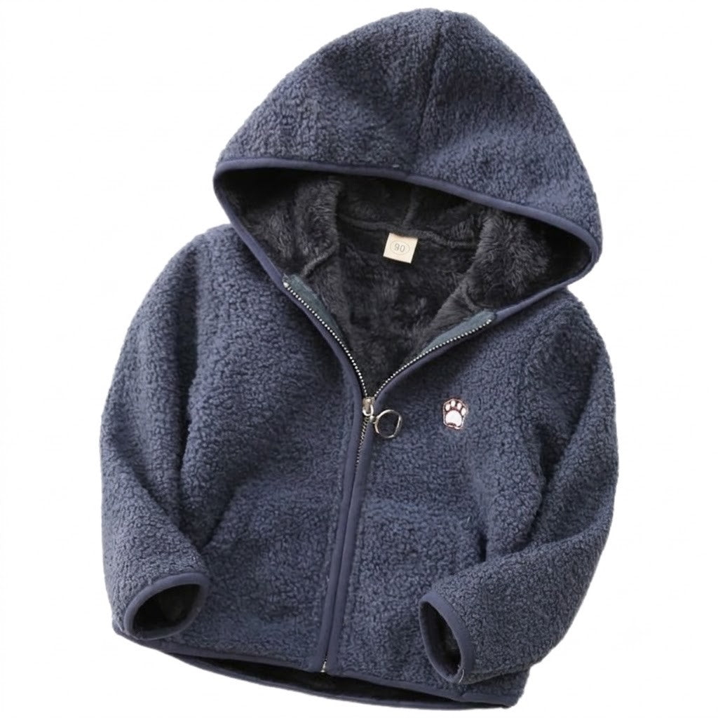ボアフリースジャンパー ボアジャケット ボアパーカー キッズ ジュニア 子供服 女の子 男の子 アウター あったか 防寒 もこもこ フード付き ジップアップ 肉球 ワンポイント ブルゾン 暖かい ワンポイント 女児 男児 子ども こども