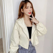 ジップアップジャケット ジャンパー レディース 女性 上着 アウター フード付き フーディ パーカー 丈短め グリーン ホワイト 無地 かわいい おしゃれ ファスナー
