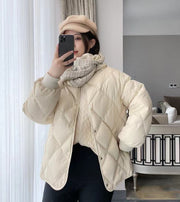 中綿ジャケット ジャンパー ノーカラー レディース 女性 婦人服 アウター 上着 ダウン風ジャケット キルティング スナップボタン 無地 単色 シンプル 大きいサイズ