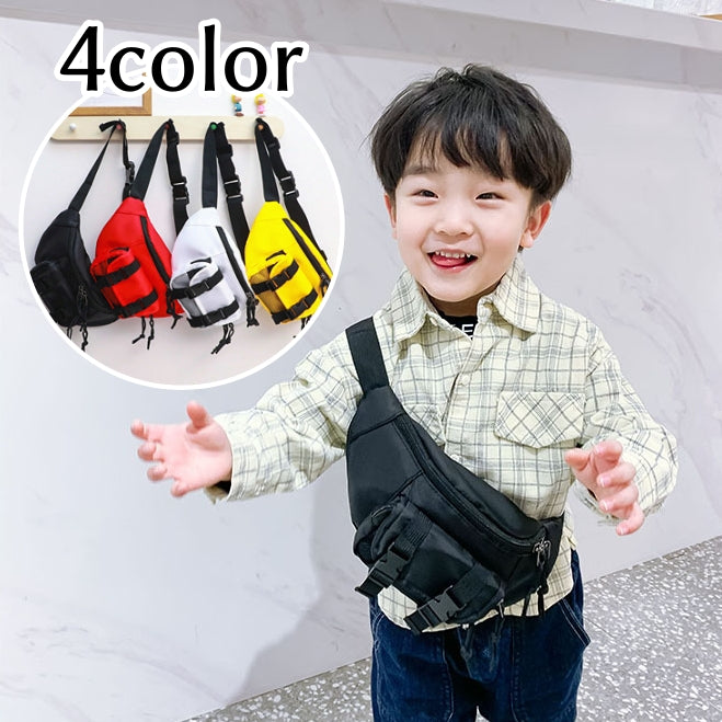 ボディバッグ キッズ 子供用 鞄 カバン 無地 斜めがけ ウエストバッグ かわいい おしゃれ デイリー カジュアル アウトドア お出かけ ギフト プレゼント 贈り物 白 黄色 赤 黒