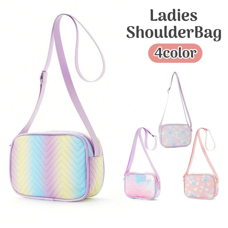 ショルダーバッグ レディース 女性 鞄 バッグ 肩掛け 手提げ スクエア ハート レインボー キルティング かわいい おしゃれ お出かけ コンパクト 調整可能