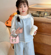 ポシェット ショルダーバッグ ハンドバッグ 2way キッズ 子供用 女の子 かばん 鞄 斜め掛け 肩掛け チェーン リボン きれいめ レザー調 フェイクレザー キュート かわいい おしゃれ 子ども