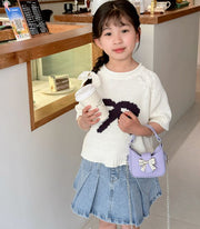 ポシェット ショルダーバッグ ハンドバッグ 2way キッズ 子供用 女の子 かばん 鞄 斜め掛け 肩掛け チェーン リボン きれいめ レザー調 フェイクレザー キュート かわいい おしゃれ 子ども