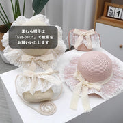 キッズポシェット【お揃いハットあり】 ストローバッグ 麦わら ショルダーバッグ キッズ 子ども用 子供用 女の子 カバン 鞄 フリルレース レースリボン トーションレース 日よけ フェミニン ガーリー ポップ カジュアル カントリー調 エレガント 可愛い かわいい キュート よそ行き