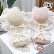 キッズポシェット【お揃いハットあり】 ストローバッグ 麦わら ショルダーバッグ キッズ 子ども用 子供用 女の子 カバン 鞄 フリルレース レースリボン トーションレース 日よけ フェミニン ガーリー ポップ カジュアル カントリー調 エレガント 可愛い かわいい キュート よそ行き