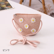 子供用 ポシェット ショルダーバッグ ストローバッグ 肩掛け 斜め掛け キッズ 女の子 麦わら ミニショルダー フラワー 花飾り 女児 可愛い ピンク ベージュ クリーム