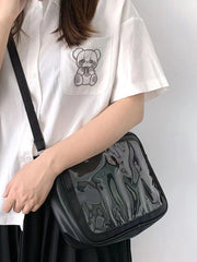ショルダーバッグ レディース 女性用 推し活 オタ活 クリアポケット 透明 スクエア スクールバッグ 見せバッグ 四角 肩掛け 斜め掛け おしゃれ かわいい 通学 お出かけ イベント