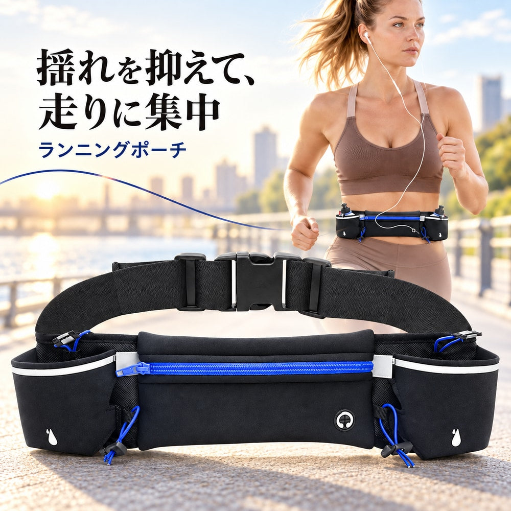 ランニングポーチ ウエストポーチ ランニングバッグ ウエストバッグ レディース メンズ 男女兼用 イヤホン穴 ランニング ジョギング コンパクト シンプル おしゃれ