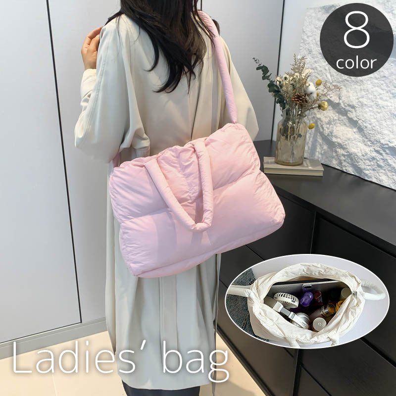 ショルダーバッグ ハンドバッグ 2wayバッグ レディース 女性用 鞄 カバン ダウン風 手提げ 肩掛け 斜め掛け 無地 単色 ファスナー ユニーク お出かけ カジュアル