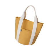 トートバッグ キャンバス レディース 無地 シンプル 収納 手提げ ミニ ハンドバッグ BAG かばん カバン 鞄 ランチバッグ サブバッグ お弁当バッグ スナップボタン バケツ型 丸底 バイカラー ブラック オフホワイト カジュアル デイリー 普段使い 上品 大人 女性 婦人 ギフト 贈り物 母の日