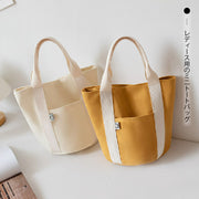 トートバッグ キャンバス レディース 無地 シンプル 収納 手提げ ミニ ハンドバッグ BAG かばん カバン 鞄 ランチバッグ サブバッグ お弁当バッグ スナップボタン バケツ型 丸底 バイカラー ブラック オフホワイト カジュアル デイリー 普段使い 上品 大人 女性 婦人 ギフト 贈り物 母の日